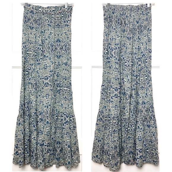 CAROLINA K Paisley Organic Cotton High Rise Flowy Ruffle Flared Wide Leg Pants M - Picture 4 of 8